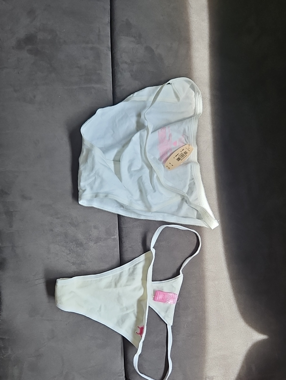 Victoria's Secret White Bikini Panty Set with Light Pink Accents